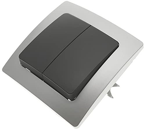 BeMatik - Interruptor Doble empotrable con Marco 80x80mm Serie Lille de Color Plata y Gris