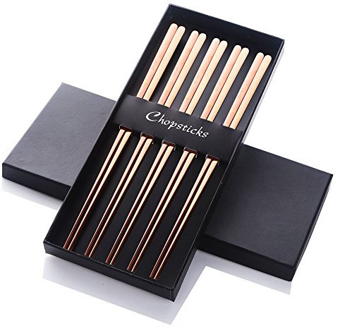 Buyer Star 5 Paires Chopsticks coréennes Or Rose Acier Métal Baguettes réutilisables Longueur 9 Acier Inoxydable 304 18/10