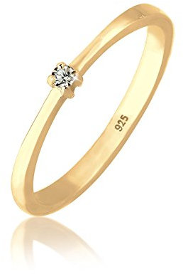 Elli Ring Damen Solitär Klassisch mit Kristallen in 925 Sterling Silber