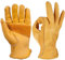 Qbuds Motorrad Handschuhe Fahrrad Handschuhe Freizeit Herren, Rindslederhandschuhe mit verstärktem Handflächenpolster, Arbeitshandschuhe für draussen, Gelb (S: Länge 17cm Breite 6.5-7cm)
