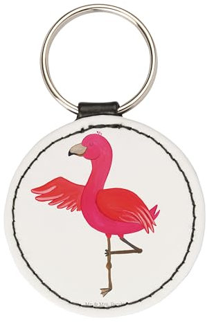 Mr. & Mrs. Panda Rund Schlüsselanhänger Flamingo Yoga - Geschenk, Yogi, Taschenanhänger, Glücksbringer, Aufregen, Tiefenentspannung, Schutzengel,