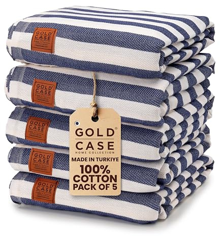 Gold Case Türkisches Strandtuch-Set, 100% Baumwolle, große türkische Badetücher, 180 x 101 cm, Myra übergroße, schnell trocknende und sandfreie Handtücher, leichtes Pestemal, Marineblau