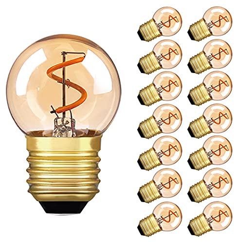 Genixgreen 1W E27 Warmweiß LED, Lichterkette im Freien Ersatzlampen Vintage G40 Mini Globe LED Birne Braunglas 10W Ersatzäquivalent Glühlampen 2200K nicht dimmbar 15er Pack