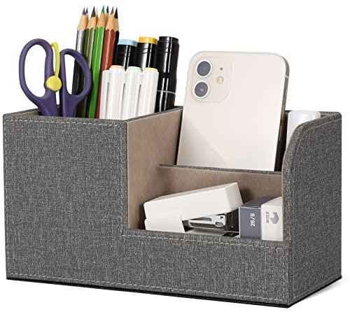 GORESE Desk Organizer - Office Pencil Holder Organizer Desktop Desk Accessories Office Supplies Organization Decor (Linen Gray)
