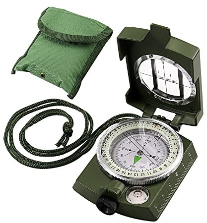 VINTEAM Militär Marschkompass Kompass Taschenkompass Professioneller Peilkompass Compass Wasserdicht mit Klinometer Tragschlaufe Tasche für Jagd Wandern Camping und Aktivitäten im Freien