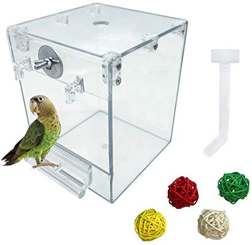 PINVNBY Acryl-Vogeltränke, Sittiche, auslaufsicher, Badewanne für Käfig, hängende Röhre, Duschbox, Käfig-Zubehör mit Wassereinspritzdüsen und Bällen, Wellensittiche, Kanarienvögel (6 Stück)