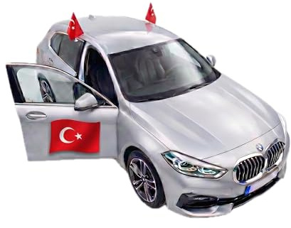 Auto Fahnen Türkei Set - 2 x Autofahne & 2 x Magnetfahnen, Fußball Fanartikel FZG für EM & WM, Türkische Flagge Fahrzeug Deko