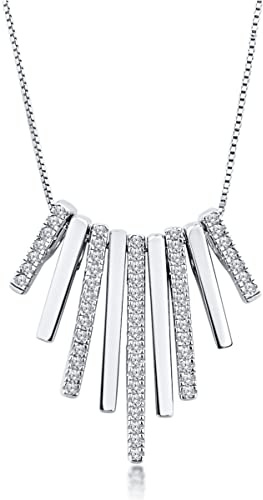 DANIEL CLIFFORD 'Emilia' Halskette Damen Silber 925, 45cm filigranes Collier mit Stäbchen + Kristalle I Geschenk für Frauen