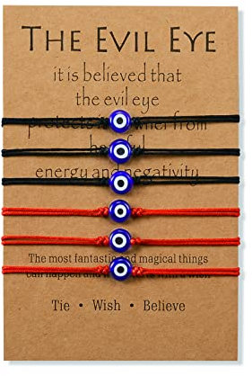 MANVEN 6 Stück nazar auge Böser Blick Armband Glücksschutz Handgefertigtes Familienarmband Geschenk für Frauen Mädchen Männer Freunde Rot und Schwarz
