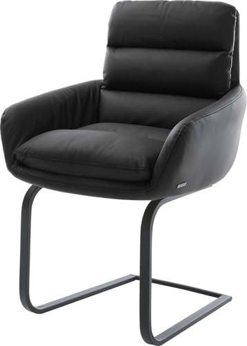 Schwingstuhl Abelia-Flex mit Armlehnen Freischwinger flach Schwarz Echt-Leder Schwarz
