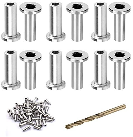 Fundas protectoras de acero inoxidable para barandilla de cable de alambre de 1/8 pulgadas, kits de barandilla de cable de cubierta con una broca para postes de madera y compuestos (160)