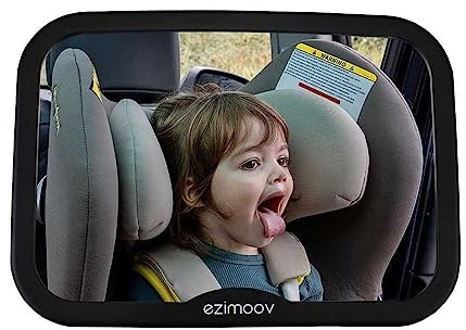 EZIMOOV - Miroir Voiture Bébé pour Siège Arrière, Vue Large | Fixation sur appuie-tête, Matière rPET recyclée, Vision large et nette, Installation sans outil, Emballage recyclable