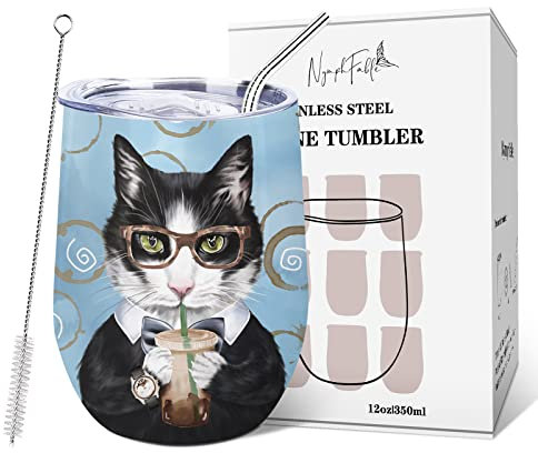 NymphFable 350ml Cool and Beautiful Cat Travel Mug Insulated Coffee Wine Tumbler Gifts for Men and Women Stainless Steel Cat Coffee Cups