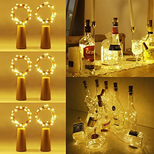 Vicloon LED Flaschen-Licht, 6 Stück 20 LED Flaschenlichterkette Korken, Warmweiß Glas Licht Lichterkette mit Batterie, Kork Flaschen licht fur DIY, Party Hochzeit Stimmung Lichter