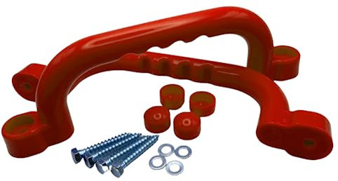 HOQ 1 Paar Premium Haltegriffe - 2 Stück hochwertige Kunststoff-Griffe - Handläufe 240x75 mm - für Stelzenhäuser, Hochbetten, Spielhäuser und Spieltürme - Rot