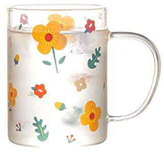 Glastasse, Bleifrei, Klarglas, Kaffeetasse, Vintage-Druck, Glas-Teetasse Mit Griff, Geeignet For Wasser, Saft, Milch, Kaffee, Tee, 450 Ml (Size : B)