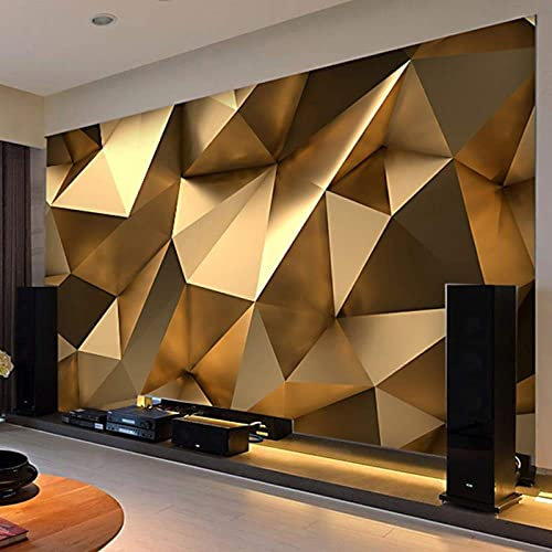 Fototapete - Goldene Abstrakte Geometrie Dreidimensionaler Wandaufkleber Große Tapete Wandbild Wasserdichtes 4D-Seidengewebe Uv-Wandpaneel Dekor Für Tv-Hintergrund/Wohnzimmer/Schlafzimmer/Esszimmer