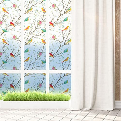 Film Fenêtre Anti Regard Occultant - OISEAUX DANS LA FORÊT - Stickers pour Vitres & Porte de Douche - 40x100cm