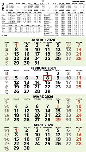 ZETTLER 4 Monatskalender - Blauer Engel 2024, im Format 33 x 58,8 cm, Monatsplaner mit Datumschieber, Bürokalender