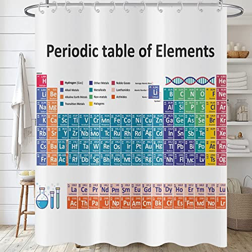 Hnmdmyi Duschvorhang Periodensystem 90x180, Bunte Wissenschaft Technologie Bildung Chemie Schule Student Badewanne Vorhang Wasserdicht Polyester Stoff Waschbar Badevorhang für Badezimmer mit Haken