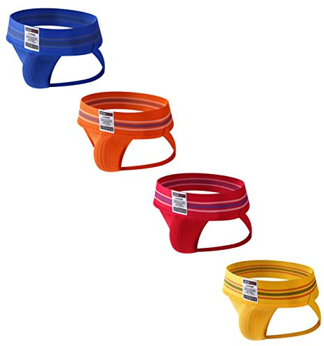 4PCS/PACK Sexy Mens Jock Strap Briefs Mens Athletic Jock Strap Underwear Briefs Athletic Supporter (as8, alpha, m, regular, regular, blue+red+orange+y)