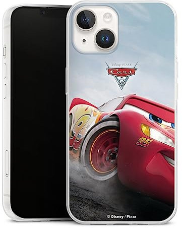 Slim Case extra dünn kompatibel mit Apple iPhone 14 Silikon Handyhülle transparent Hülle Lightning McQueen 95 Offizielles Lizenzprodukt Cars