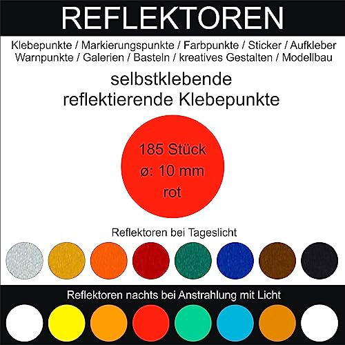185 Stück Klebepunkte rot reflektierend aus Folie rund 10 mm selbstklebend wetterfest Aufkleber Reflektor Etiketten Sticker Decal Markierungen Organisieren DIY basteln verzieren Geocaching