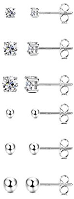 Dochais 6 Paar Sterling Silber Ohrstecker für Frauen, Cubic Zirconia Ohrstecker, Tiny Ball Stud Hypoallergenic Ohrringe, kleine Tragus Knorpel Ohrringe Set für Männer Mädchen 2mm,3mm,4mm Sivler