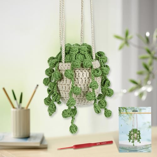 kdafio Crochet Kit for Beginners, Hanging Potted Plants Crochet Starter Kit with Step-by-Step Instructions and Video Tutorials Complete Crochet Kit for Beginners Decoration (Doudou Plants)
