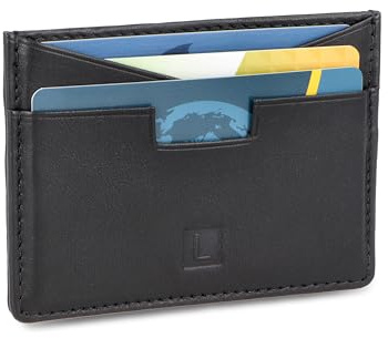 LEDEROW Kartenetui Herren schwarz Leder dünn - Kreditkartenetui mit Münzfach - Mini Geldbeutel Damen und Herren - Slim Wallet RFID Schutz (Schwarz)