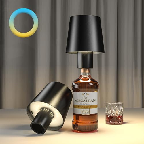 DoRight Luce per bottiglie LED a batteria, IP54 LED lampada ricaricabile 3000K/4000K/6000K Luce portatile dimmerabile per bottiglie touch Luce da tavolo ricaricabile per interni/esterni - schwarz
