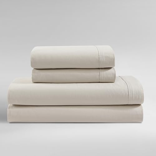 Calvin Klein Queen-Bettwäsche-Set, modernes Bettwäsche-Set aus gewaschenem Baumwoll-Perkal mit tiefen Taschen, super weich und gemütlich, Öko-Tex-Zertifiziert (gewaschenes Perkal, Hellbeige,