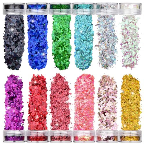 [12 Farben ] - LVZONGXIN Glitzer Gesicht, 60ml Body Glitzer Festival Körperglitzer Glitzerpulver Pailletten Set Für Gesicht Nägel Augen Haare, Masquerade Party Make-Up Glitter, DIY Handwerk