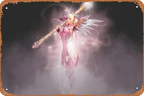Overwatch, Mercy-Spiel-Poster, Wandkunst, Dekoration, Retro-Metall-Blechschild, 20,3 x 30,5 cm