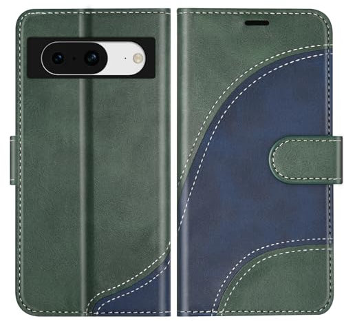 BoxTii Cover per Google Pixel 8, Custodia in PU Pelle Portafoglio, Magnetica Cover a Libro con Slot per Schede per Google Pixel 8, Verde