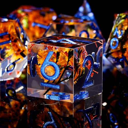 SIQUK 7 Stück Polyedrische Würfel Set 7 Polyedrische Würfel D4 D6 D8 D10 D12 D20 D% Spielwürfel für Dungeons and Dragons DND RPG MTG, Orange & Rote Glenflower