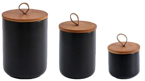 YYW Küchenbehälter-Set für Arbeitsplatte, 3 Stück, 2,9 l / 28 / 1,3 l Keramik-Frischhaltedosen mit luftdichten Holzdeckeln, Lebensmittelbehälter für Kaffee, Tee, Süßigkeiten, Mehl (dreiteiliger Anzug