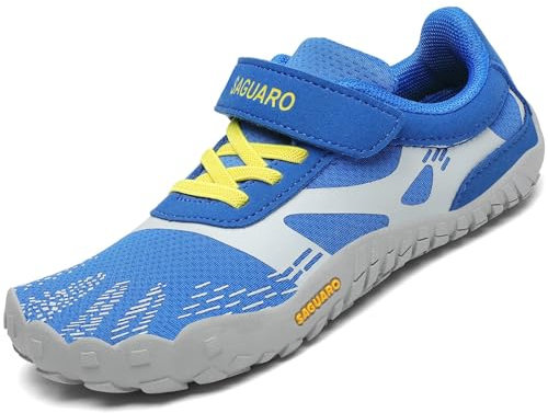 SAGUARO Calzado Descalzos Niños Zapatillas de Trail Niñas Transpirables Minimalistas Zapatos de Deporte Antideslizantes Fitness Barefoot Zapatillas Senderismo Exterior Azul Zafiro 32 EU