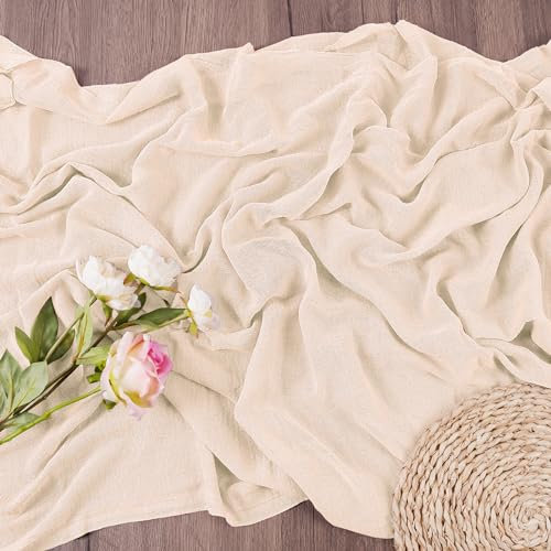 AUAUY Chemin de Table en étamine, Chemin de Table en Tissu de Gaze Bohème de 10 Pieds, Long Chemin de Table en étamine pour Décoration de Fête Prénatale, Mariage, Vacances, Fête D'été (Beige)