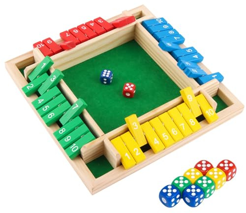 ACTOYS Shut The Box Shut The Box Spiel, Brettspiel aus Holz mit 2 Würfel, Klassisch Würfelspiel, Klappbrett Spiel, Würfelbrett, Brettspiele, Mathespiele für Kinder und Erwachsene, 4 Spieler (C)