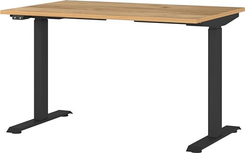 Germania Schreibtisch 7907-593, in Navarra-Eiche-Nb./Schwarz, EL. höhenverstellb., 120 x 120 x 80 cm (BxHxT)
