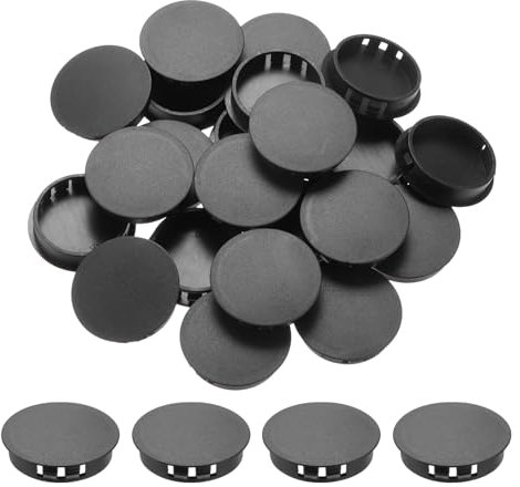 QUARKZMAN 64 Stück 35mm (1 3/8) Schwarze Kunststoff Lochstopfen, Flache Abdeckkappen, Endkappen für Schränke Maschinen Möbel Schrank
