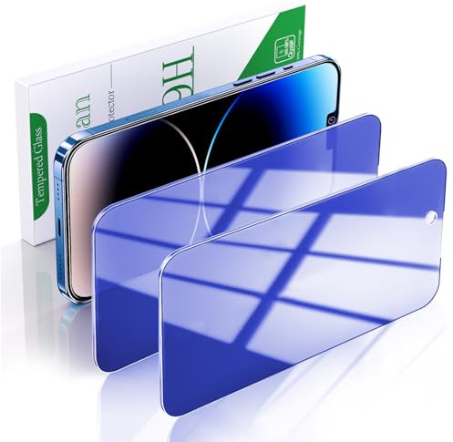 Pokolan 2 Pack Privacy Screen Protector for iPhone 13, 13 Pro, 14, Blue Anti Spy Tempered Glass, 9H Hardness, Case Friendly, Anti Scratch, No Bubbles