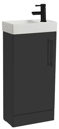 Milano 400mm Black Grey Floorstanding Bathroom Vanity Unit Black Bar Handle | Engineered Wood Unit. Ceramic Basin. Contemporary Style. Floorstanding Design. Decorative Handle. Assembly Required.