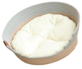 Milageto Lit pour Chat en Corde de Coton tissée, nid de Repos en Panier avec Coussin, lit de Salon pour Chien, Maison pour Chat pour la Protection des Meubles, M