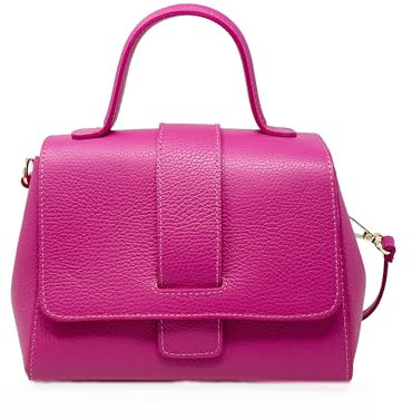 Chicca Borse Borsa a Mano Elegante con Tracolla da Donna in Pelle (Fucsia)