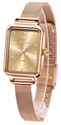 Taxau Damenuhr Wasserdicht Quarz Damen Uhr Damenuhr Rosegold Diamant Uhr Exquisit Opulent Rostfreier Stahl Uhren Damen Armbanduhr Goldenes Zifferblatt Einstellbar Women Watch