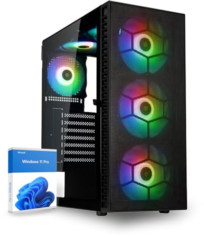 dcl24.de Gaming PC AMD Ryzen 5 5500, RTX3050 8GB - 500GB SSD,16GB RAM, Gamer PC mit 6x4.2 GHz, Spiele Computer schwarz mit RGB WLAN Zocker Rechner mit Windows 11 Pro