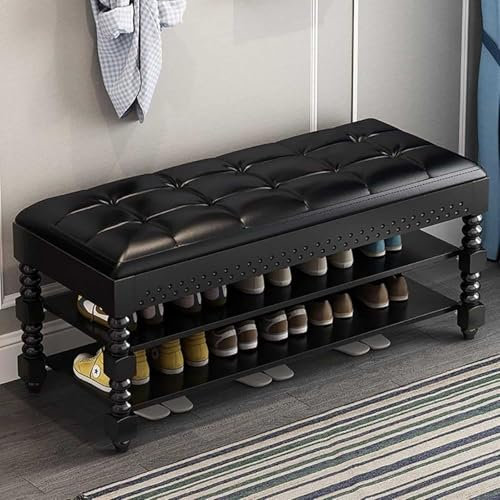 Generisch Speicherbank, Schuh-Organisator, für Foyer-Schlafzimmer-Wohnzimmer-Akzent-Möbel, Max Last 440 LBS, für Eingang 2 Tier-Schuh-Rack-Bank mit Ledersitz-Speicher-Kisten
