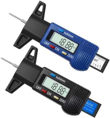 2 Pezzi Misuratore Digitale di Profondità Battistrada 0-25,4mm | LCD Display Misuratore di Calibro Pneumatico per Auto, Camion, Moto, Biciclette | Design Portatile per Controllo Sicurezza Pneumatici